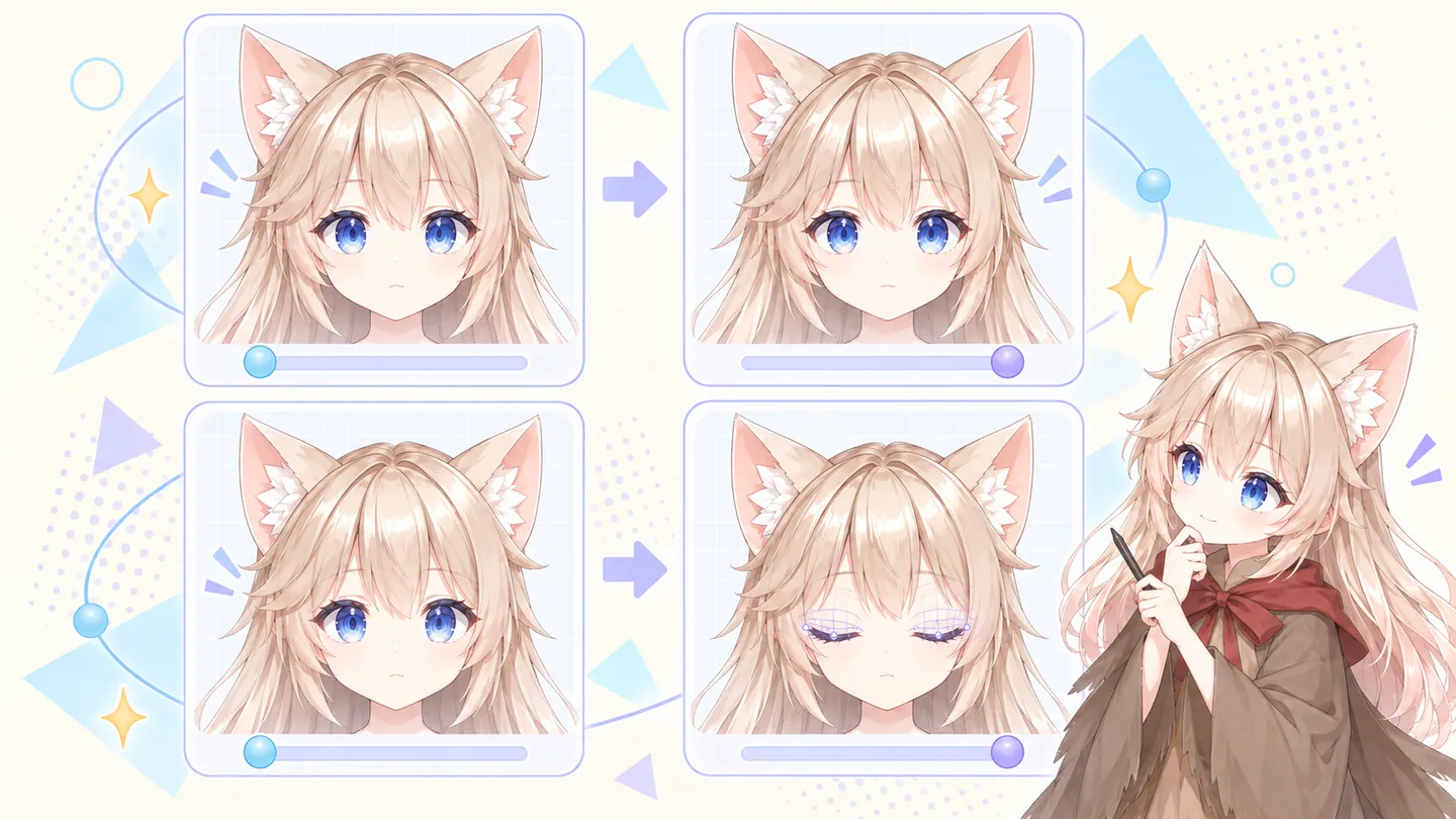 An unchanged face at both slider positions compared with an authored blink that closes the eyes.